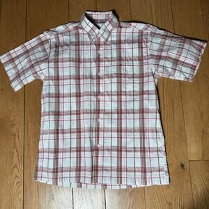 Dunhill  Plaid Button Down Shirt SZ 17.5 White Brown Red Pink Classic Casual
